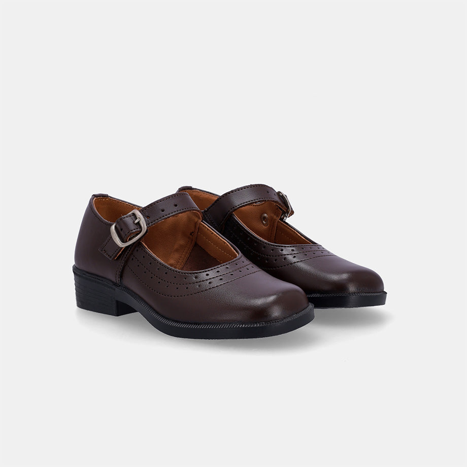 Pearl Younger Girls School Shoe - Brown