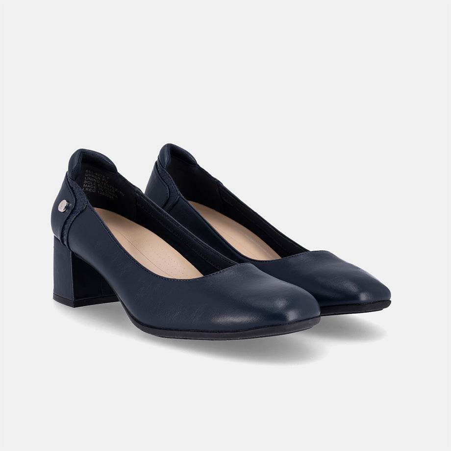 Flora Court Block Heel - Navy