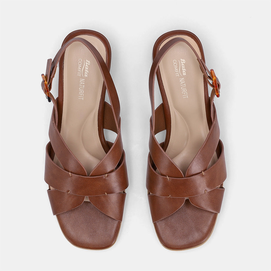 Federica Strap Block Heel - Brown