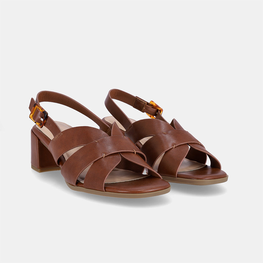 Federica Strap Block Heel - Brown