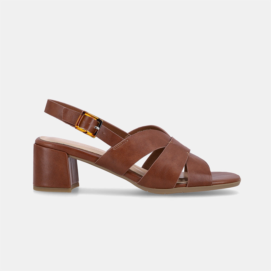 Federica Strap Block Heel - Brown