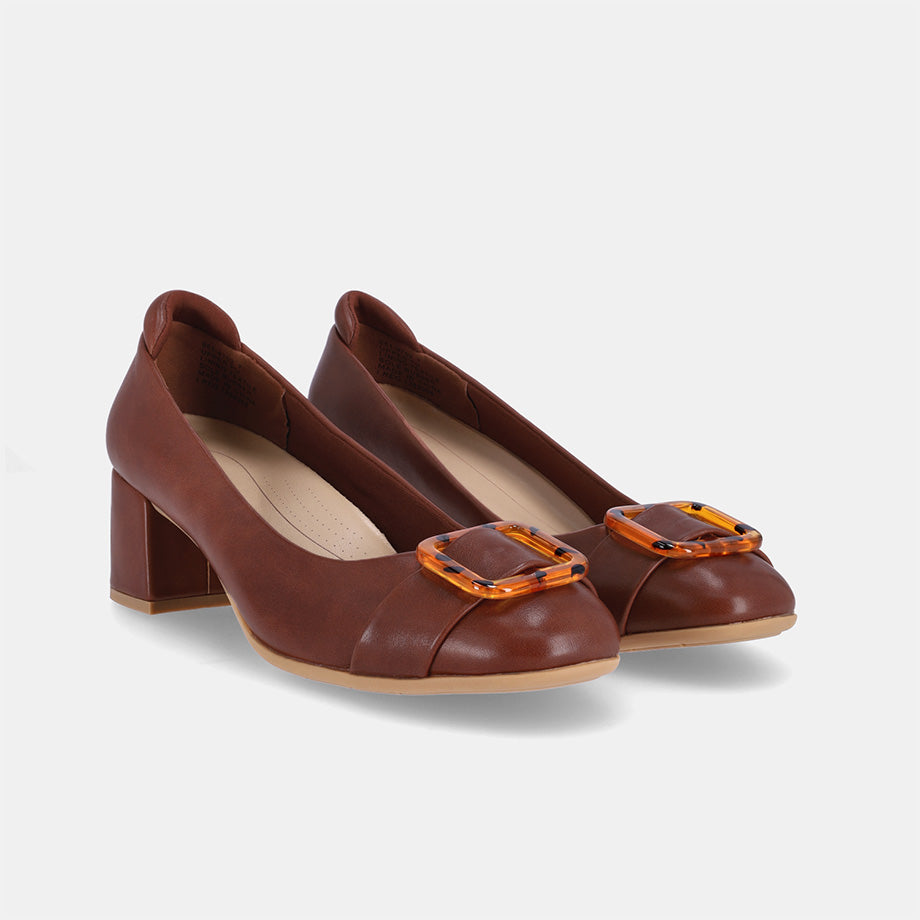 Flora Court Block Heel - Brown