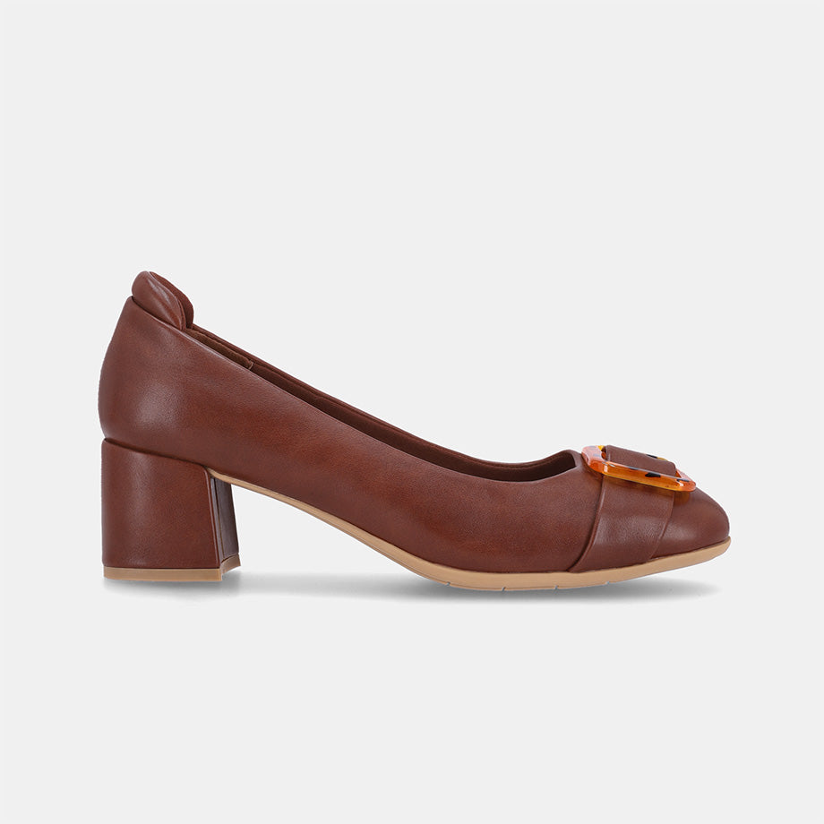 Flora Court Block Heel - Brown