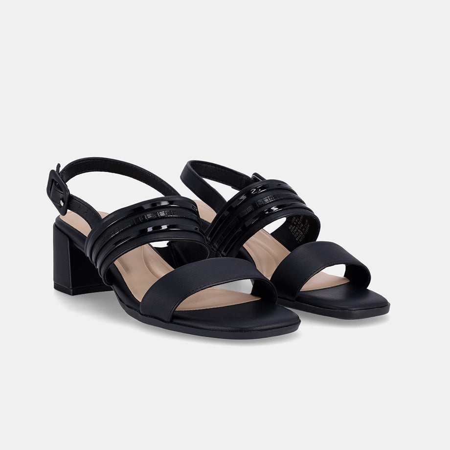 Federica Double Band Block Heel - Black