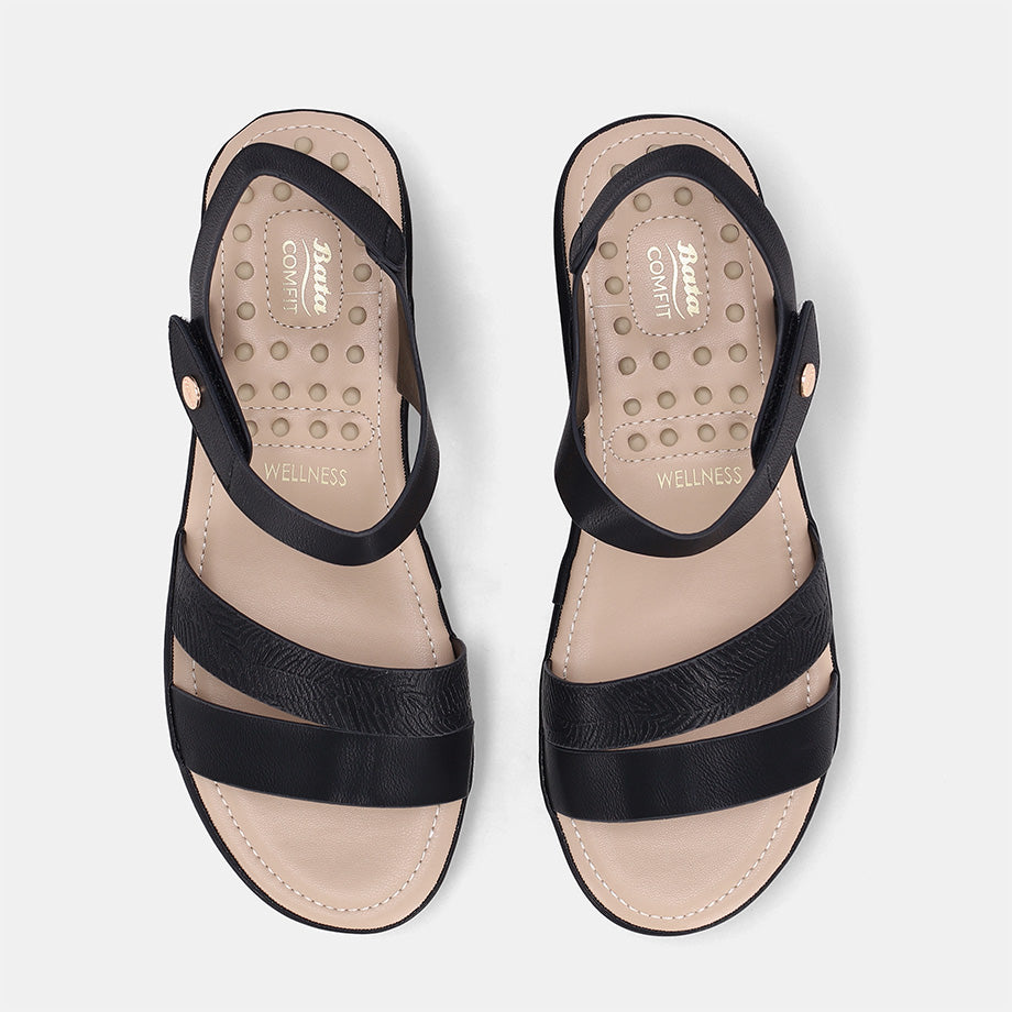 Catherine Double strap Wedge Sandal-Black