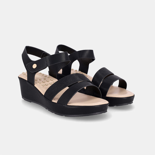 Catherine Double strap Wedge Sandal-Black