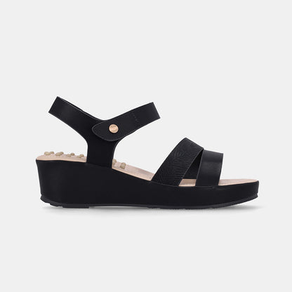 Catherine Double strap Wedge Sandal-Black