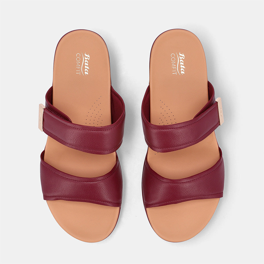 Cadynn Double Strap Slip-on Wedge-Maroon