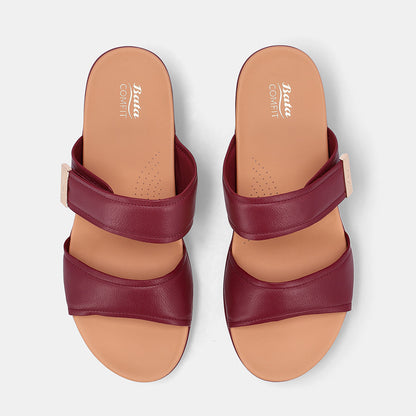 Cadynn Double Strap Slip-on Wedge-Maroon