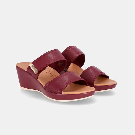 Cadynn Double Strap Slip-on Wedge-Maroon