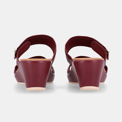 Cadynn Double Strap Slip-on Wedge-Maroon