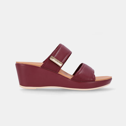 Cadynn Double Strap Slip-on Wedge-Maroon