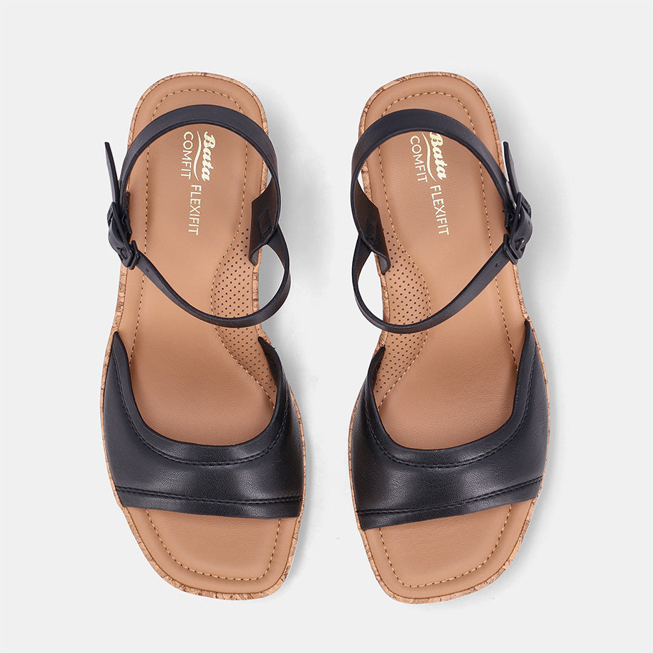 Corina Block heel Single Strap Sandal-Black