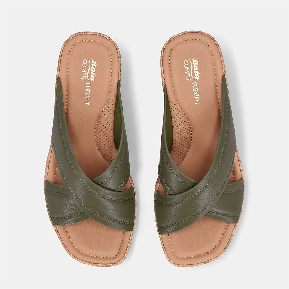 Corina Cross strap block heel sandal-Green