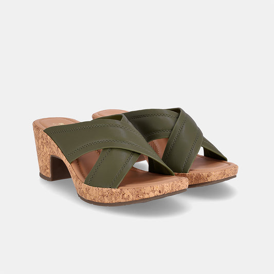 Corina Cross strap block heel sandal-Green