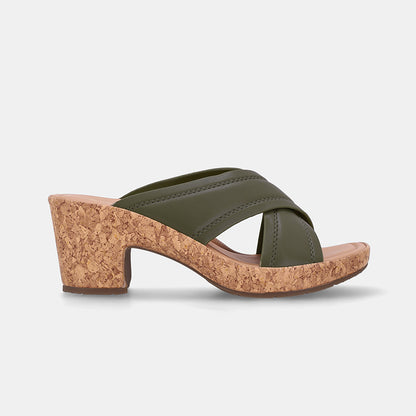 Corina Cross strap block heel sandal-Green